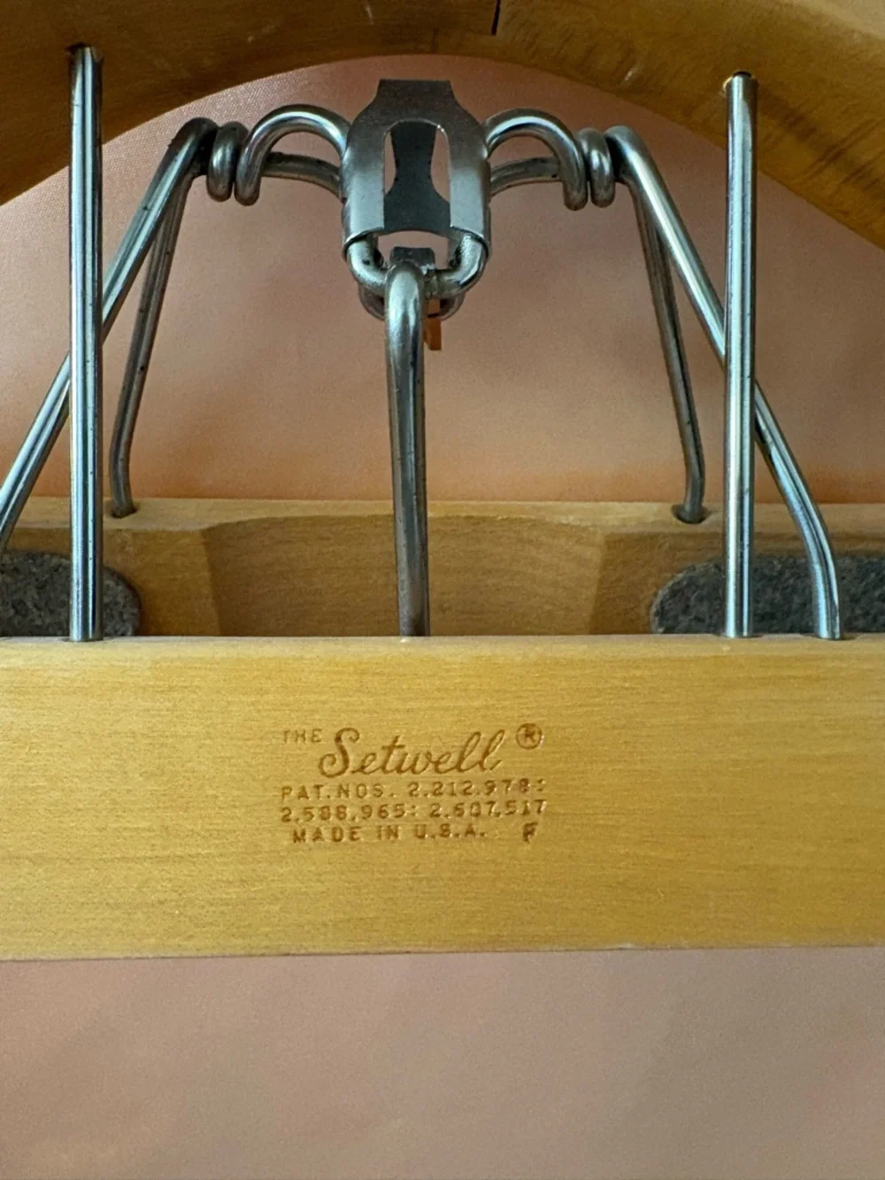Vintage USA wooden Setwell clothing hanger with clamp